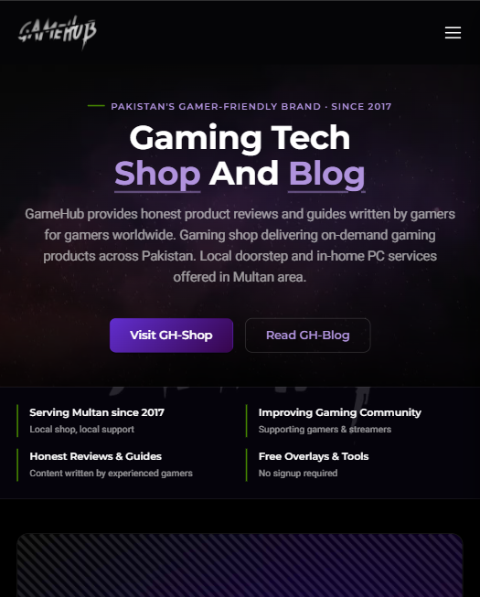 GameHub homepage on desktop